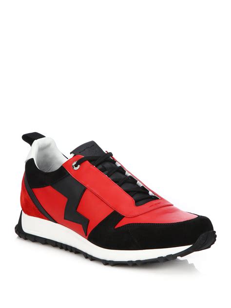 fendi sneakers red|Fendi black leather sneakers.